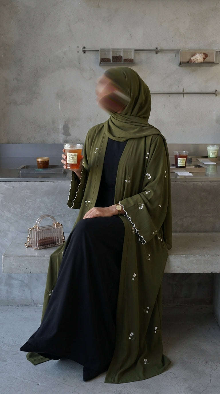 Abaya brodé - Verte