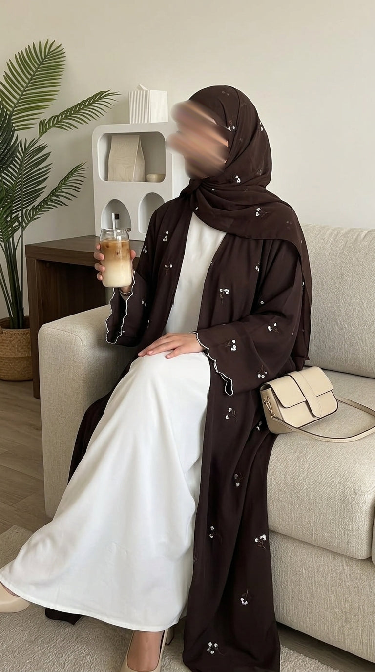Abaya brodé - Marron