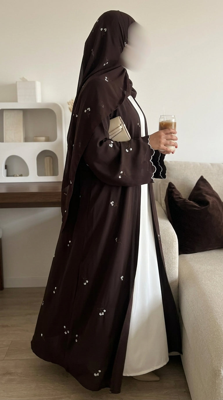 Abaya brodé - Marron