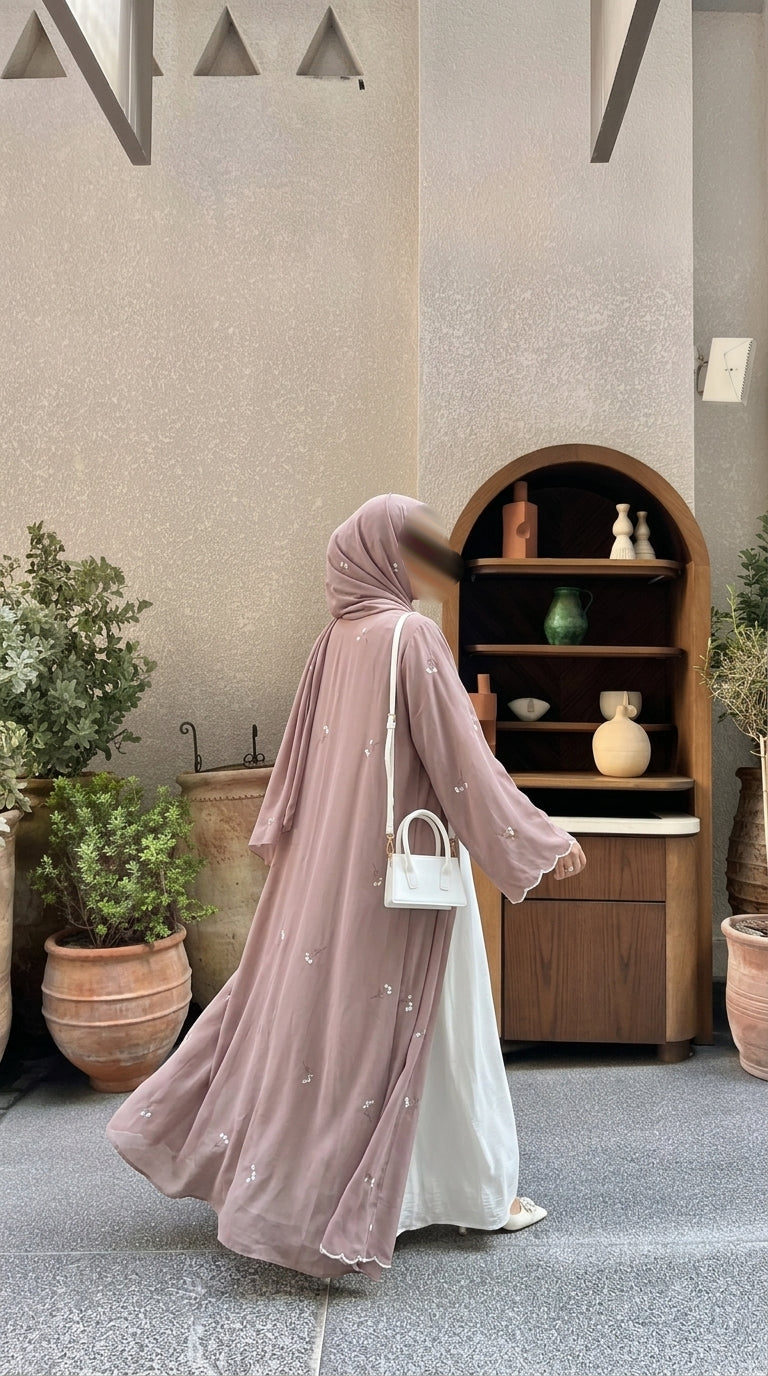 Abaya brodé - Rose