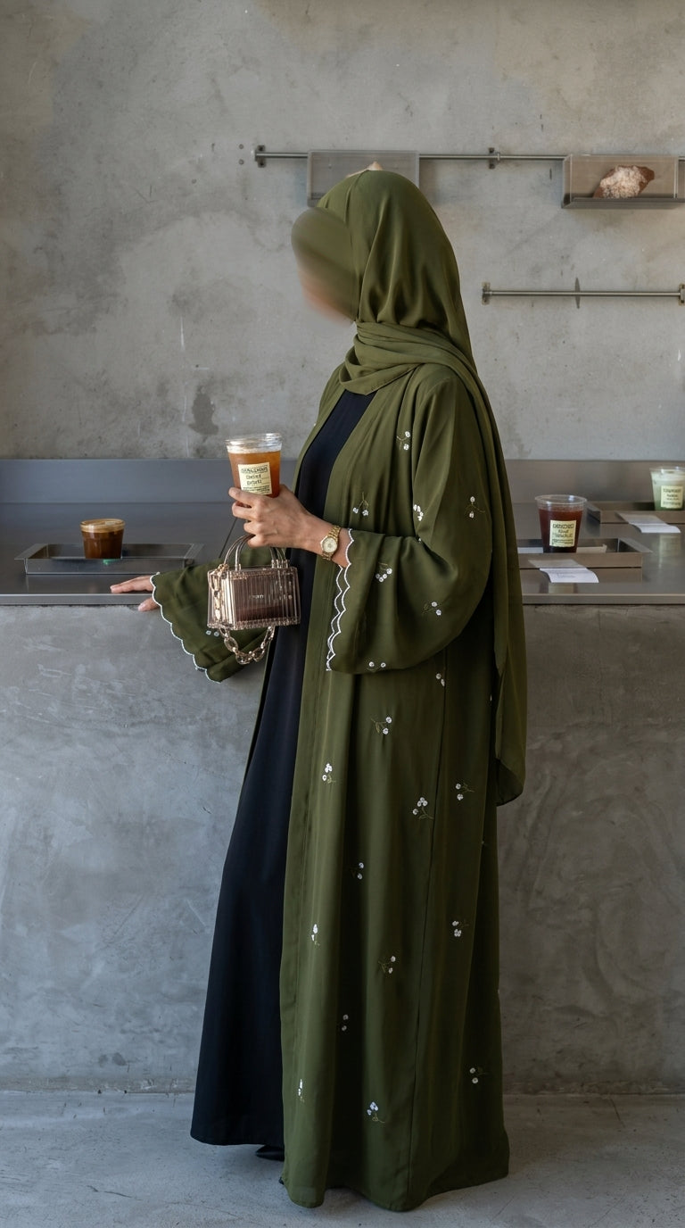 Abaya brodé - Verte