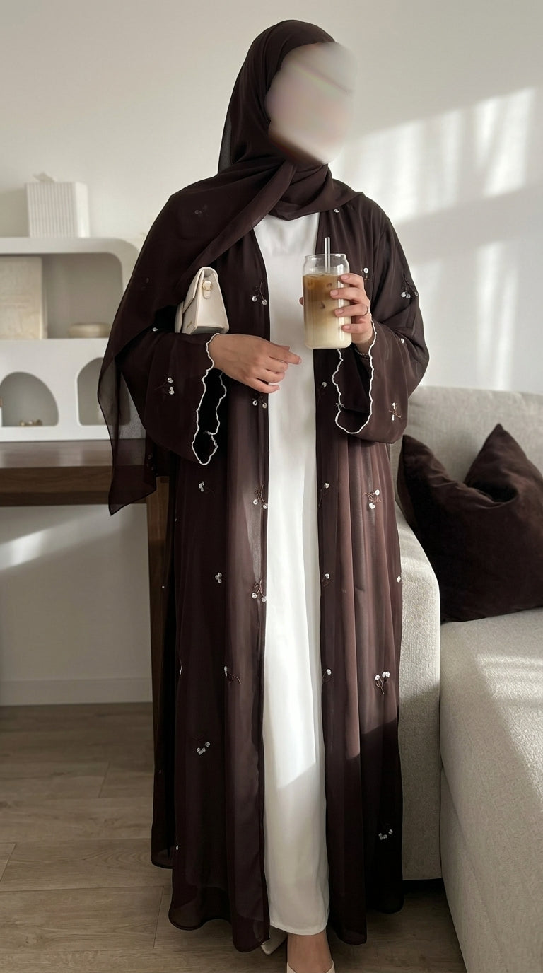 Abaya brodé - Marron