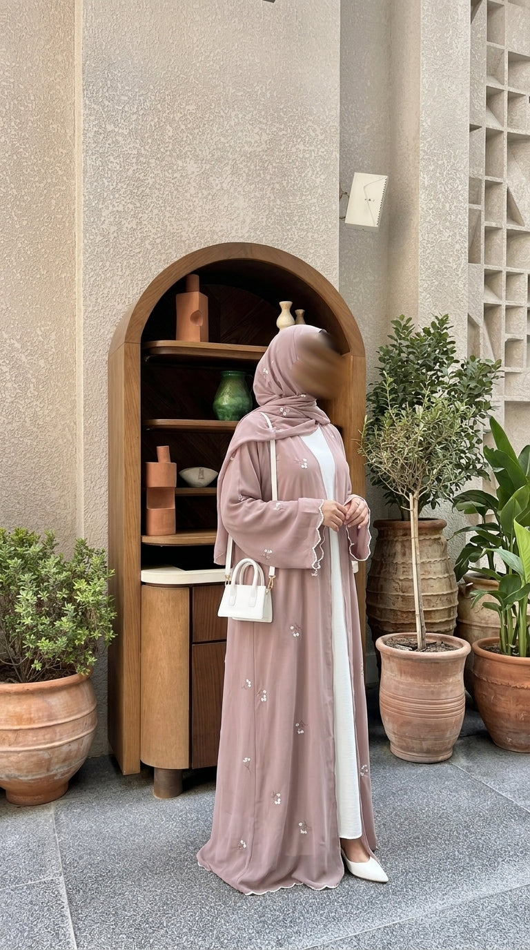 Abaya brodé - Rose
