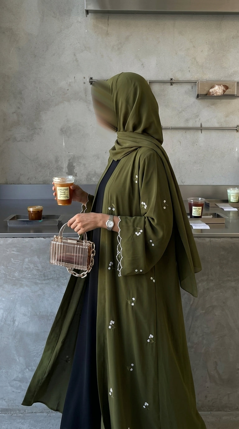 Abaya brodé - Verte
