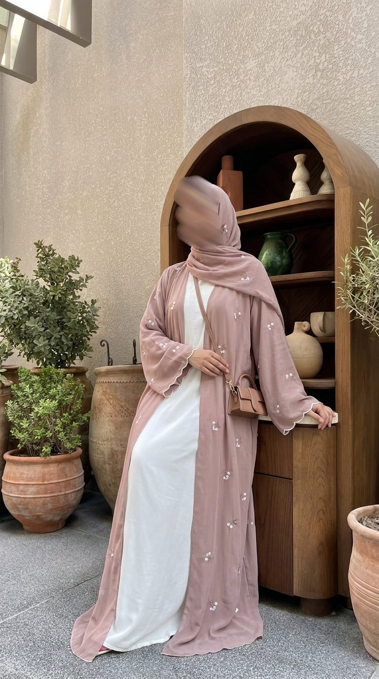 Abaya brodé - Rose